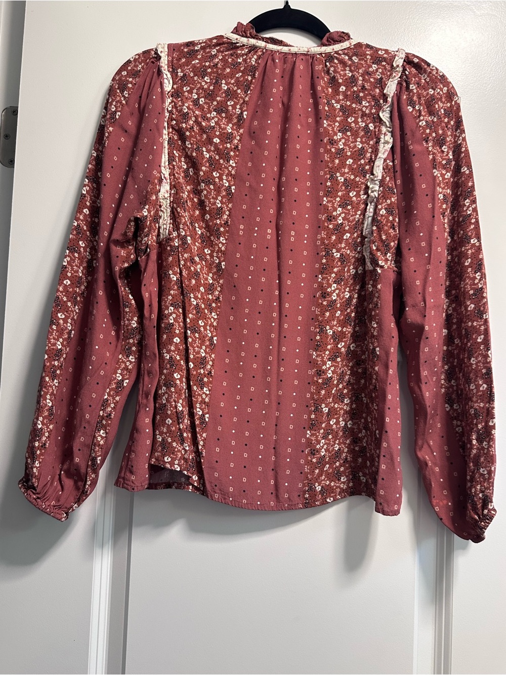 Dolan Anthropologie Dusty Rose Mixed-Print Tassel Peasant Blouse - Picture 3 of 6